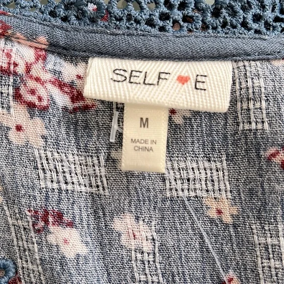 Self Esteem V-Neck Blouse with Crochet Trim and Smocked at hem and Sleeves - Picture 6 of 7